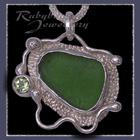 Sterling Silver, Great Lakes Beach Glass and Peridot 'Beachglass' Pendant 21 Image