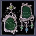 Sterling Silver, Great Lakes Beach Glass, Peridot and Swarovski Crystal Earrings Image