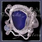 Sterling Silver, Sky Blue Topaz and Great Lakes Beach Glass Ring