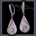 10 Karat Yellow Gold, Sterling Silver and Lavendar Cubic Zirconia 'Dreamland' Earrings Image