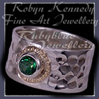14 Karat Yellow Gold, Sterling Silver and Rainforest Green Topaz 'Flair' Ring Image