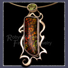 14 Karat Yellow Gold, Sterling Silver, Ammolite and Peridot, Green Drsgon' Pendant / Brooch Image