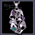 Sterling Silver, Amethyst, Mystic Green Topaz & Rainforest Green Topaz 'Phoenix' Pendant Image