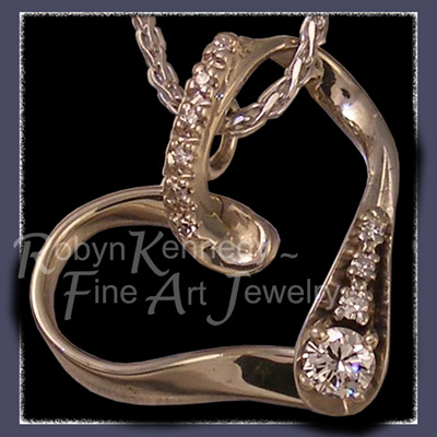 14 Karat White Gold and Diamonds 40th Anniversary Floating Heart Pendant Image