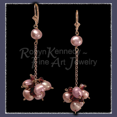 "All That Jazz", 14 Karat White Gold, Lavendar Freshwater Pearls and Amethyst Austrian Crystal Earrings Image