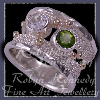 10 Karat Yellow Gold, Sterling Silver, Peridot & Cubic Zirconia 'Chic Cherie' Ring Image
