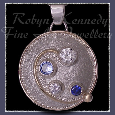 14 Karat Gold, Sterling Silver, Cubic Zirconia's, Aquamarine & Sapphire Monica's Life' Pendant Image
