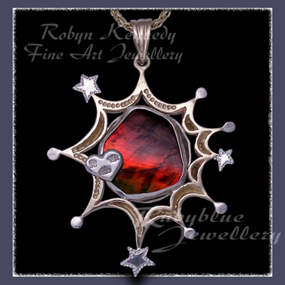 14 Karat Gold, Sterling Silver and Ammolite 'Moonbeam' Pendant Image