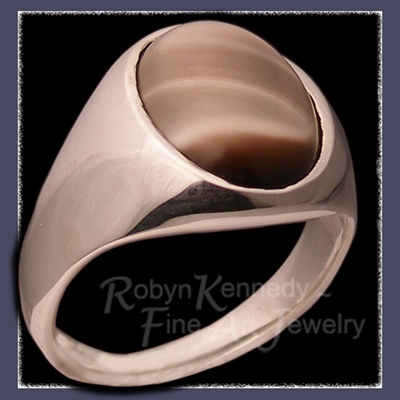Sterling Silver and 'Fibre Optic' Gemstone Mans Ring Image