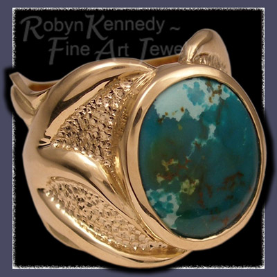 Solid 18 Karat Yellow Gold and Turquoise Cast Ring Image