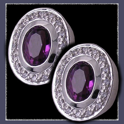 Sterling Silver, Genuine Oval Amethyst and Cubic Zirconia Earrings Image