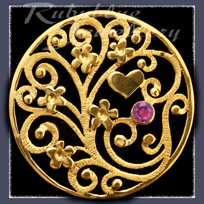 Gold 'Forget-Me-Not Bouquet' Brooch with July Birthstone Image 
