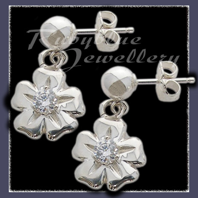 Sterling Silver 'Single Bloom' Ballstud Earrings with April Birthstones Image