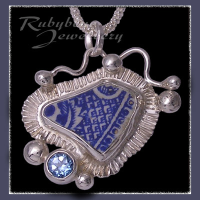 Sterling Silver, Great Lakes 'Beach Porcelain' and Ice Blue Topaz 'Beach Porcelain' Pendant 23 Image