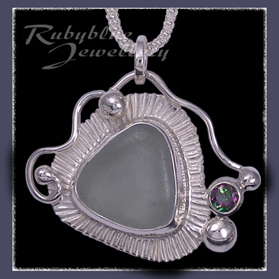 Sterling Silver, Great Lakes 'Beachglass' and Mystic Green Topaz 'Beachglass' Pendant 24 Image