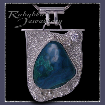 Sterling Silver, Blue Chrysocola and Swarovski Cubic Zirconia 'Blue Bayou' Pendant Image