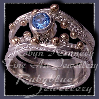 10 Karat Yellow Gold, Argentium Silver & Ice Blue Topaz  'Chic' Ring Image