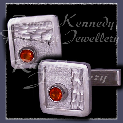 Sterlium, Sterling Silver and Mexican Fire Opal 'Desert Sun' Cufflinks Image