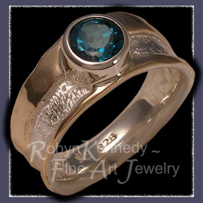 10 Karat Yellow Gold, Sterling Silver and Genuine Evergreen Diffused Topaz 'Eden' Ring Image