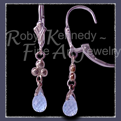 14 Karat White Gold and AA Grade Genuine Skyblue Topaz Briolette 'Enchanted' Skyblue Earrings Image