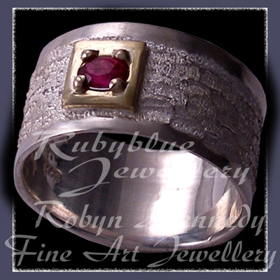 18 Karat Yellow Gold, Sterling Silver and Genuine Ruby  'New Love' Ring Image
