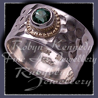 14 Karat Yellow Gold, Sterling Silver & Rainforest Topaz 'Flair' Ring Image