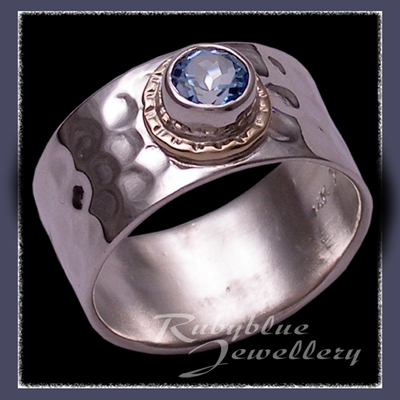 Sterling Silver, 14 Karat Yellow Gold and Teal Topaz 'Flair' Ring Image