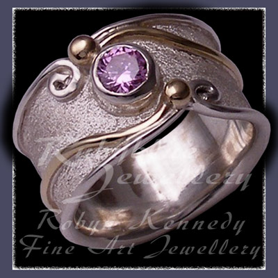 10 Karat Yellow Gold, Sterling Silver and Lavendar Cubic Zirconia 'Serenity' Ring Image