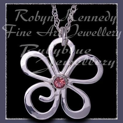 Sterling Silver and Pure Pink Topaz Gemstone 'Loves Me' Flower Pendant Image