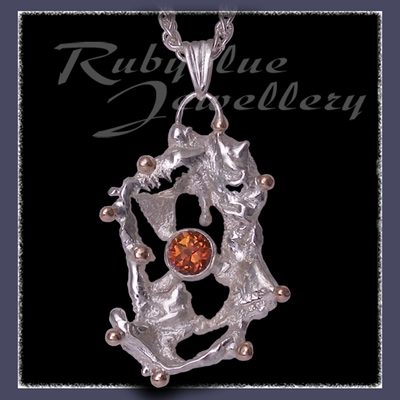 14 Karat Yellow Gold, Sterling Silver & Sunrise Topaz 'Phoenix' Pendant Image