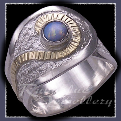 18 Karat Yellow Gold, Sterling and Genuine Australian Opal 'Radiance' Ring Image