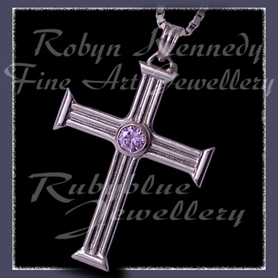 Sterling Silver and Lavendar Cubic Zirconia 'Visionary' Cross Pendant Image