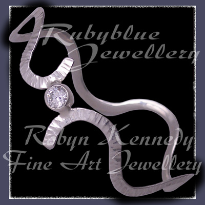Sterling Silver and Cubic Zirconia 3mm wide 'Waves and Sparkles' Bangle / Bracelet Image