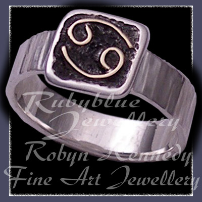 Sterling Silver and 14 Karat Yellow Gold 'Cancer'  Ring Image
